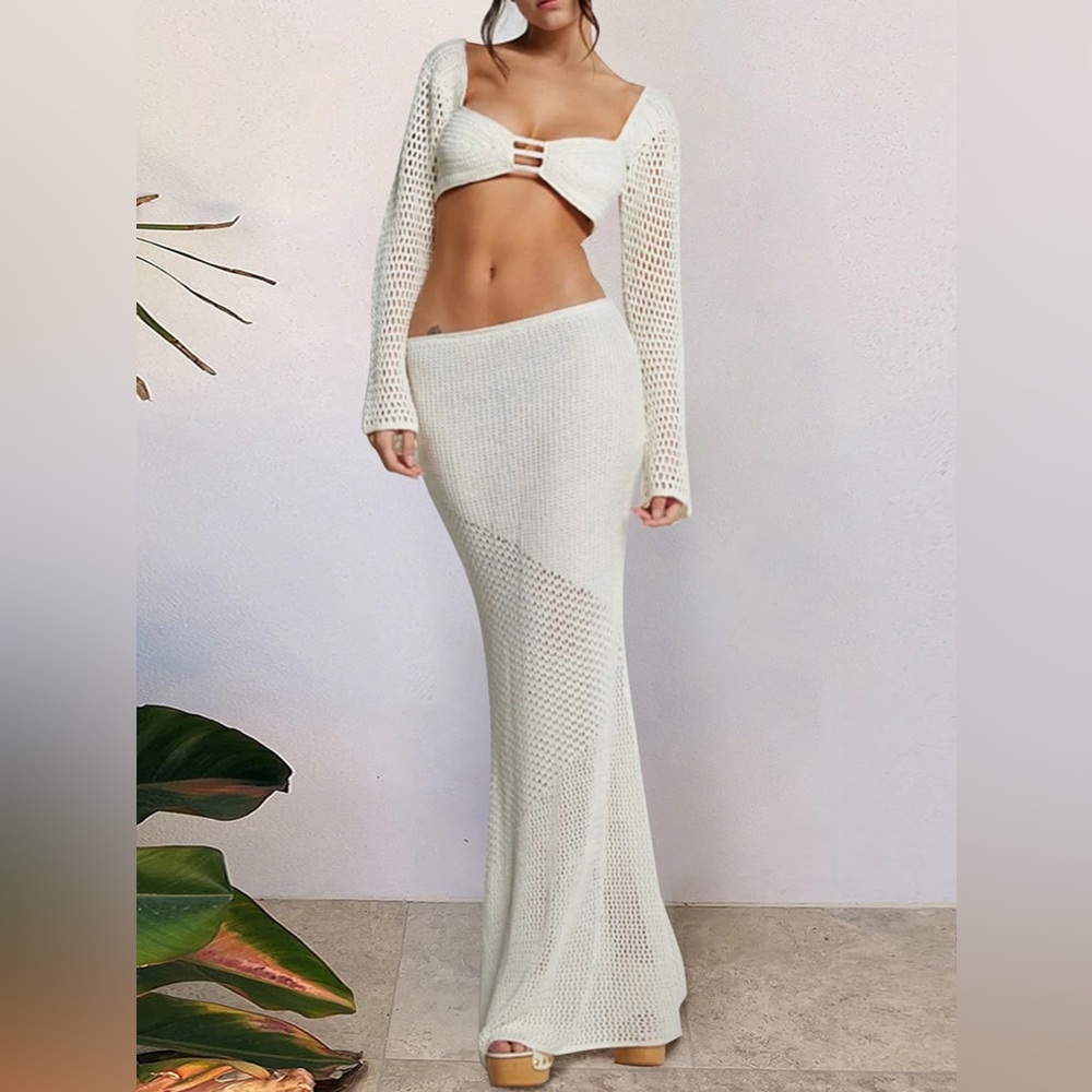 Knit Maxi Skirt in white two piece